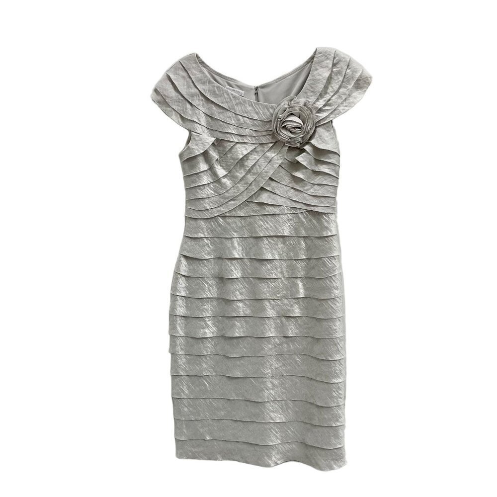London Times Shimmer Cocktail Party Dress Scoop Neck Ruffled Tiered Pleated 10 - Picture 1 of 11